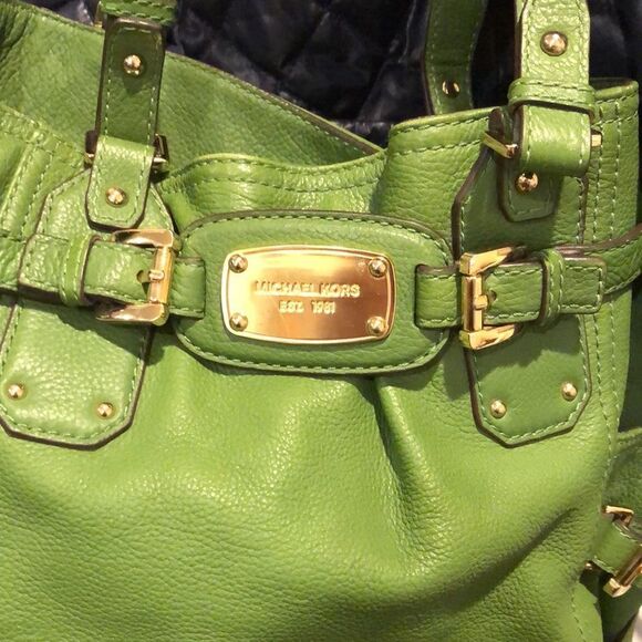 MICHAEL KORS Gansevoort Green Leather Crossbody Handbag Tote W Gold Accents - Picture 7 of 16